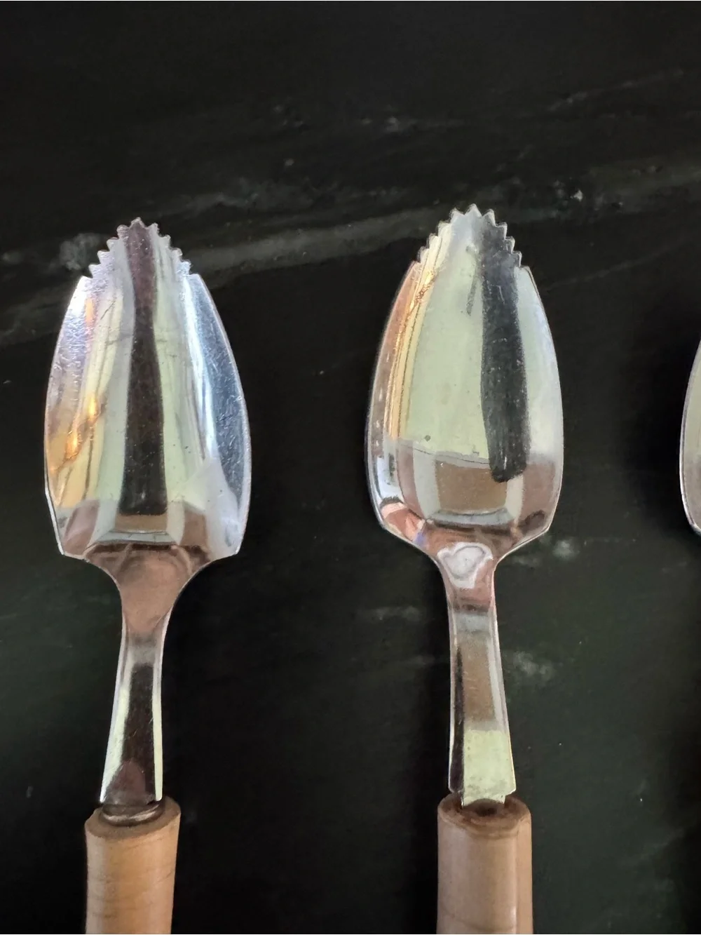 Natural Bamboo Handle Serving Spoons - Set of 4 Vintage Grapefruit spoons